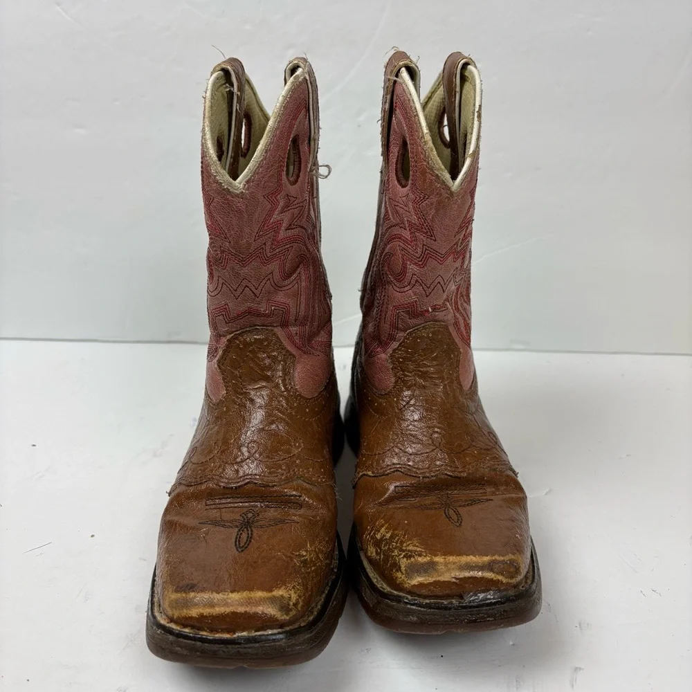Durango Brown and Pink Western Cowboy Boots Girls size 12